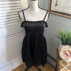 ANAAK Revolve Dress Womens 3 US Large Black Rosa Smocked Mini Raw Cut Trim Boho
